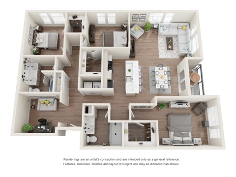 Floor plan for 3 beds, 2 baths, 1543 sqft